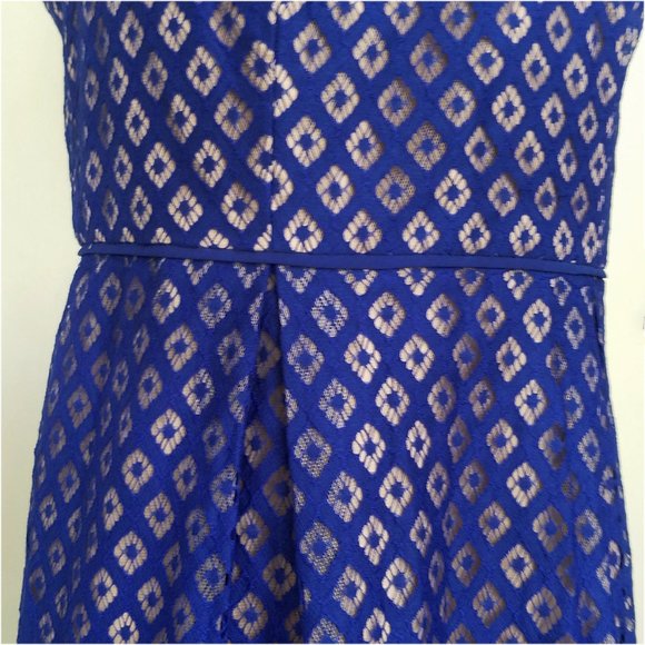 Chico's Womens Blue Lace Illusion Dress Sleeveless Pleated 2 NWT - Picture 4 of 10